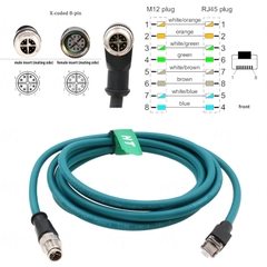 Cáp M12 Ethernet 8 Pin X-Coded to RJ45 Shielded Cable For Basler Cognex Industrial Camera Sensor 10 Meter
