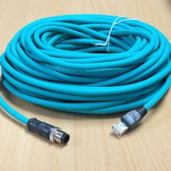 Cáp M12 D- Code Original Mencom MDE45WB-4MSP-RJ45S-20M Dài 20M Cable Connector 4-Pole M12 D-Coded Male Straight to Straight RJ45 Plug For Industrial Ethernet Data Transmission Pròinet Ethercat Modbus TCP