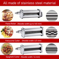 Phụ kiện máy làm mì ống cho máy trộn đứng KitchenAid Phụ kiện thép không gỉ Máy cán mì ống, Máy cắt mì spaghetti và Máy cắt mì fettuccine phù hợp với tất cả máy trộn đứng KitchenAid gia dụng