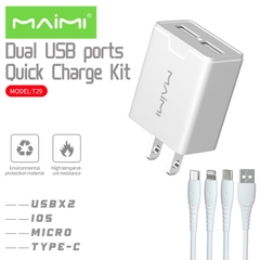 Bộ sạc USB kép Maimi T29 - 2.4A, kèm cáp Micro