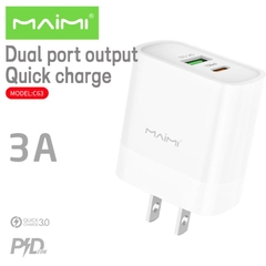 Cốc Sạc nhanh 2 đầu USB 2 đầu Maimi C63 Trắng,20W