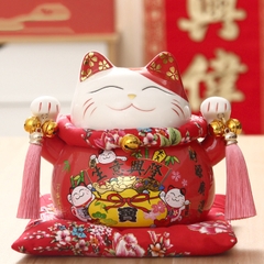 Mèo thần tài đỏ Phát Đạt Bội Thu – 21cm