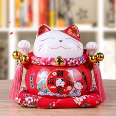 Mèo thần tài đỏ Tấn Tài Tấn Lộc – 21cm