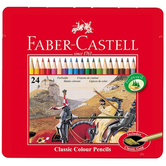 Chì Màu Khô CLASSIC KNIGHT  Faber-Castell, Hộp Thiếc 24 Màu