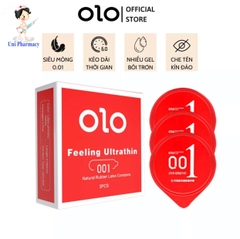 Bao cao su siêu mỏng Olo 0.01 Đỏ tinh chất ấm nóng, hộp 10 chiếc chính hãng