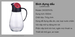 CKO201VOL-Bình đựng dầu bằng thủy tinh với nắp mở tự động Lock & Lock 550ml - Màu tím