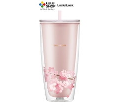 HAP509PIK - Ly nhựa hai lớp LocknLock Double Wall Cold Cup Cherry Blossom 750ml - Màu hồng