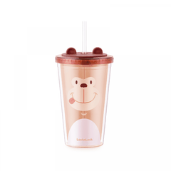 HAP511BRW - Ly nhựa 2 lớp LocknLock Animal 520ml in hình khỉ - Màu nâu