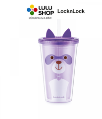 HAP512GRP - Ly nhựa 2 lớp LocknLock Animal 520ml in hình gấu trúc - Màu tím thẫm