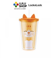 HAP512YEL - Ly nhựa 2 lớp LocknLock Animal 520ml in hình mèo - Màu vàng