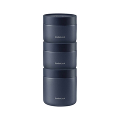 LHC8052S01 - Bộ hộp cơm giữ nhiệt LocknLock Pump Vacuum Lunch box (300ml*2, 500ml*1, bộ đũa và thìa, túi) - Màu xanh navy