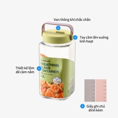LNG553YGRN - Hũ đựng thực phẩm bằng thủy tinh LocknLock Breathing - 2.2L - Màu vàng xanh lá cây