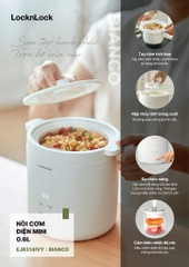EJR314IVY - Nồi cơm điện mini LocknLock Mini rice cooker 220V, 50Hz, 300W, 0.6L - Màu ngà