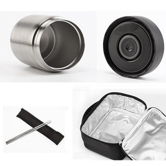 LHC8031SLV - Bộ hộp cơm giữ nhiệt Lock&Lock bằng thép không gỉ (460ml*1, 420ml*1, 280ml*1, đũa*1, túi*1) - Màu bạc