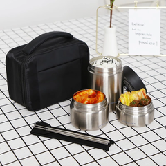 LHC8031SLV - Bộ hộp cơm giữ nhiệt Lock&Lock bằng thép không gỉ (460ml*1, 420ml*1, 280ml*1, đũa*1, túi*1) - Màu bạc