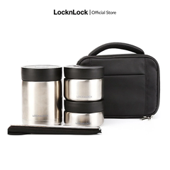 LHC8031SLV - Bộ hộp cơm giữ nhiệt Lock&Lock bằng thép không gỉ (460ml*1, 420ml*1, 280ml*1, đũa*1, túi*1) - Màu bạc