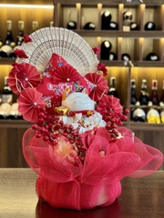 Lẵng quà Mèo may mắn Maneki Neko cỡ Trung