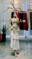 Set áo hoa cv xếp ly