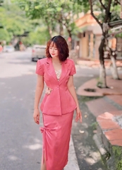 Set lụa cắt eo chân váy