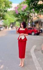 Set Đỏ cổ vuông phối nơ