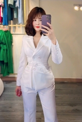 Set Trắng bell quần đá loe