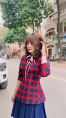 Áo kẻ cv xếp ly