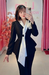 Set peplum phối đen trắng
