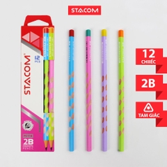 Bút chì định vị tay cầm, hộp 12 cây chì cho bé tập viết Stacom PC110 2B/ HB nhiều màu sắc