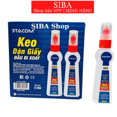 Keo dán giấy đầu bi xoay Stacom 50ml, hồ dán nước đầu bi chuyên dụng cho văn thư