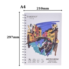 Sổ sketchbook loại dày định lượng 160gsm, sổ vẽ chì TAKEYO 50 tờ khổ giấy A4/ A5