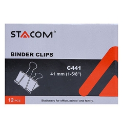 (Combo 2 hộp) Kẹp bướm màu đen, kẹp giấy kim loại các size từ 15mm đến 51mm Stacom BINDER CLIPS