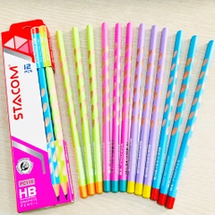 Bút chì định vị tay cầm, hộp 12 cây chì cho bé tập viết Stacom PC110 2B/ HB nhiều màu sắc