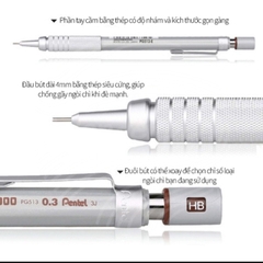 Bút chì kim cơ khí Pentel GRAPHGEAR 500 size ngòi 0.3mm/ 0.5mm/ 0.7mm/ 0.9mm- Chính Hãng
