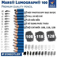 Bút chì Đức STAEDTLER Mars Lumograph 100 thân xanh, viết chì gỗ kỹ thuật từ HB đến 12B