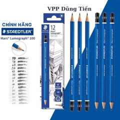 Bút chì Đức STAEDTLER Mars Lumograph 100 thân xanh, viết chì gỗ kỹ thuật từ HB đến 12B