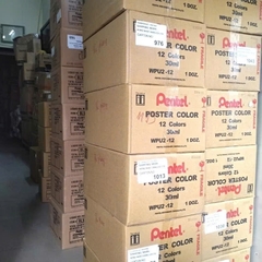 Màu poster Pentel, bộ 12 màu bột pha sẵn POSTER COLOR lọ thuỷ tinh 30ml/ lọ nhựa 12ml