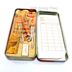 Bộ thước kẻ compa 8 món/ 9 món, hộp dụng cụ hình học bằng sắt cho học sinh