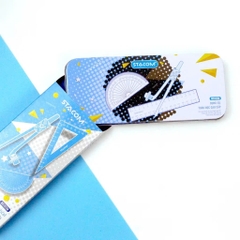 Bộ thước kẻ compa 8 món/ 9 món, hộp dụng cụ hình học bằng sắt cho học sinh