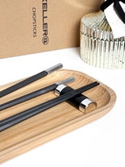 Set 10 đôi đũa chuôi bạc Keller Germany, sợi thủy tinh kháng khuẩn - vỏ hộp nâu