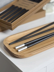 Set 10 đôi đũa chuôi bạc Keller Germany, sợi thủy tinh kháng khuẩn - vỏ hộp nâu