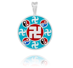 Mặt dây chuyền chữ Vạn màu bạc tráng men xanh Teal - 20mm (Wan Enamel Teal - Silver 20mm)