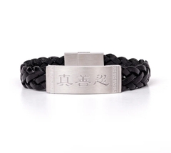Vòng tay da Chân Thiện Nhẫn - Đen (Zhen Shan Ren Wondrous Words Leather Bracelet-M)