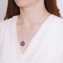 Mặt dây chuyền chữ Vạn màu bạc tráng men xanh Indigo - 20mm (Wan Enamel Indigo Blue - Silver 20mm)