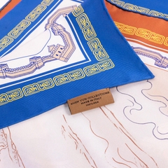 Khăn lụa vuông Mộc Lan - 2 mặt - Xanh và Đồng (Mulan - Royal Blue & Bronze)