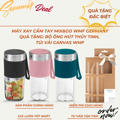WMF máy xay sinh tố Mix On The Go (đen, hồng, xanh). Quà tặng: 01 túi vải WMF + Bộ ống hút thủy tinh