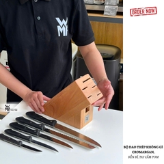 WMF bộ dao bếp 6 món Classic Line, thép không gỉ Cromargan, giá cắm gỗ