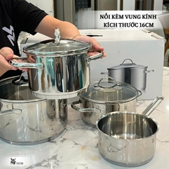 WMF Bộ Nồi 4 Món PROVENCE PLUS - 3 Nồi & 1 Quánh Không Nắp. Quà tặng: Máy sấy tóc Xiaomi