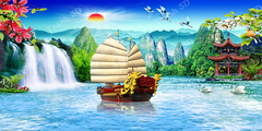 Tranh Thuyền Buồm-Tranh 3D  Dán Hồ Cá - Decal Dán Hồ- Cá Cảnh Thiên Phước