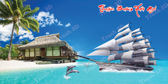 Tranh Thuyền Buồm-Tranh 3D  Dán Hồ Cá - Decal Dán Hồ- Cá Cảnh Thiên Phước