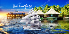 Tranh Thuyền Buồm-Tranh 3D  Dán Hồ Cá - Decal Dán Hồ- Cá Cảnh Thiên Phước